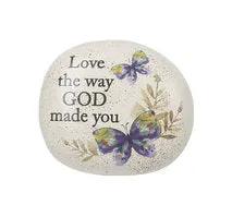Faithful Message Stone worry stone with beige background and purple butterflies on Tampa Home & Garden Store