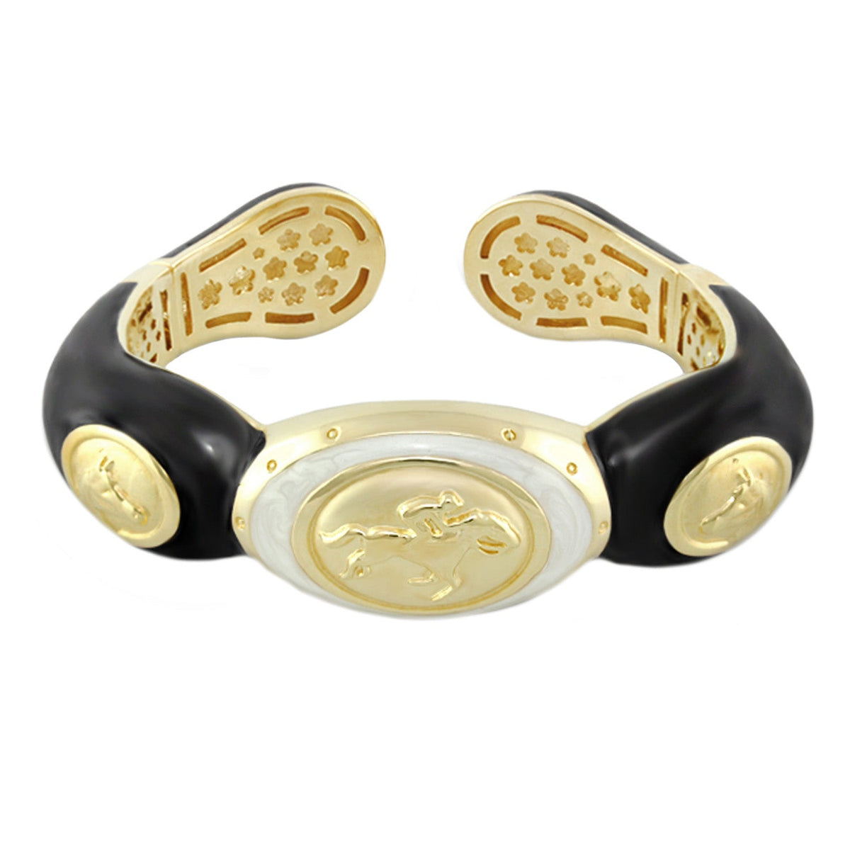 Equestrian Bangle - Jockey Medallion, Lauren G Adams hinged black bracelet with gold-tone on Tampa Home & Garden Store