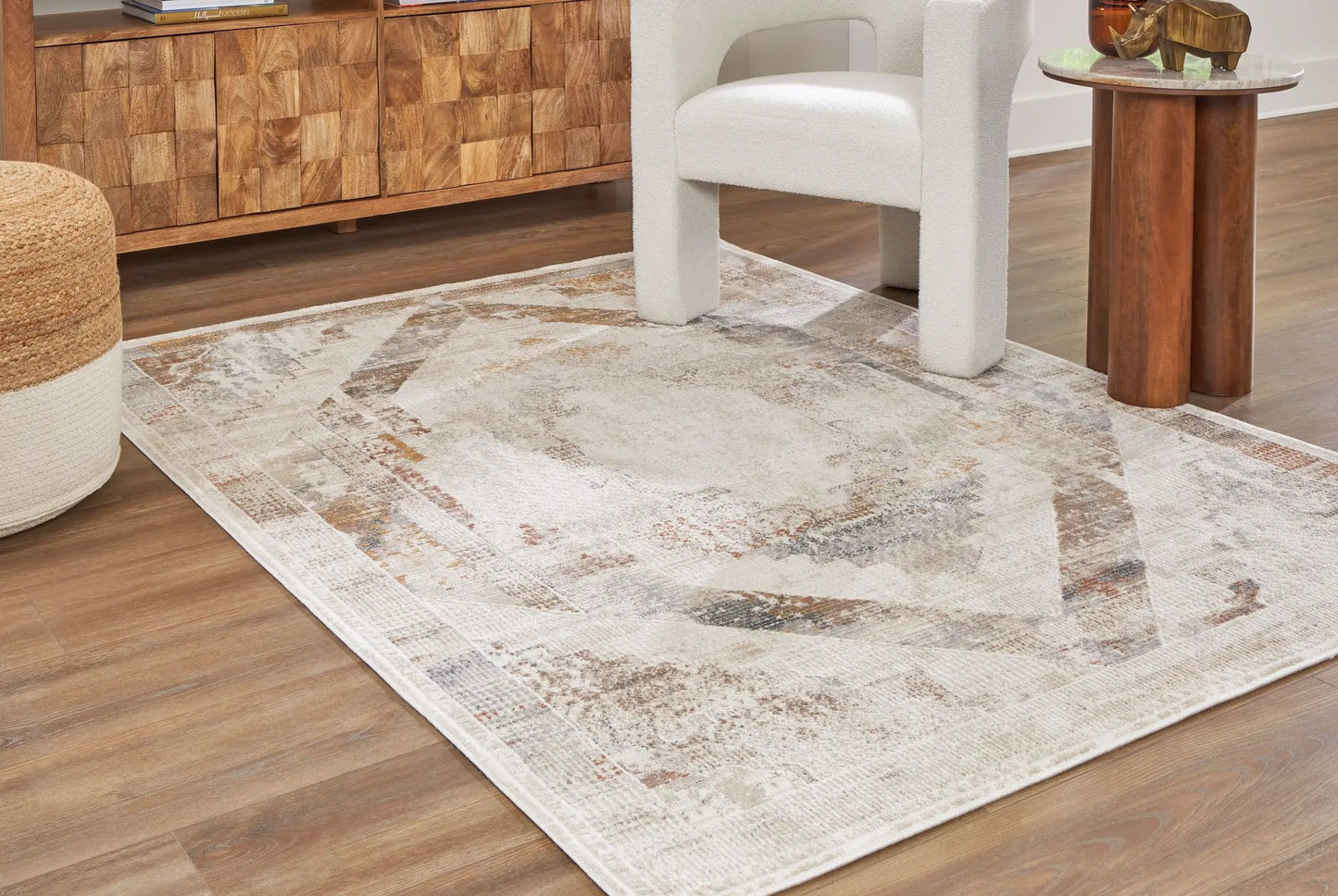 Varnwood area rug by Unique Piece Furniture in beige ivory distressed pattern on Tampa Home & Garden Store