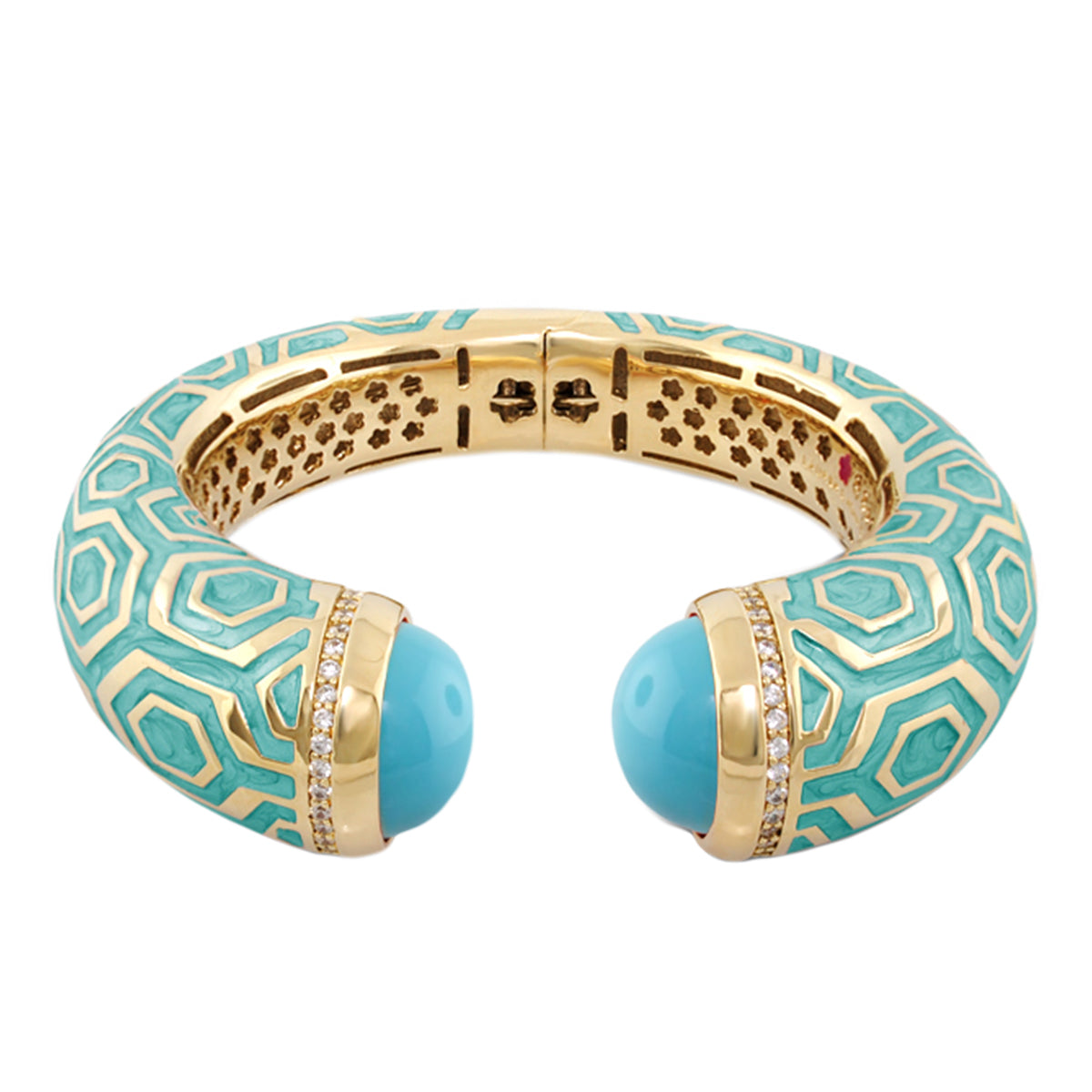 Chunky Town Bangle Honeycomb Cuff turquoise enamel gold-tone crystal accents bracelet on Tampa Home & Garden Store