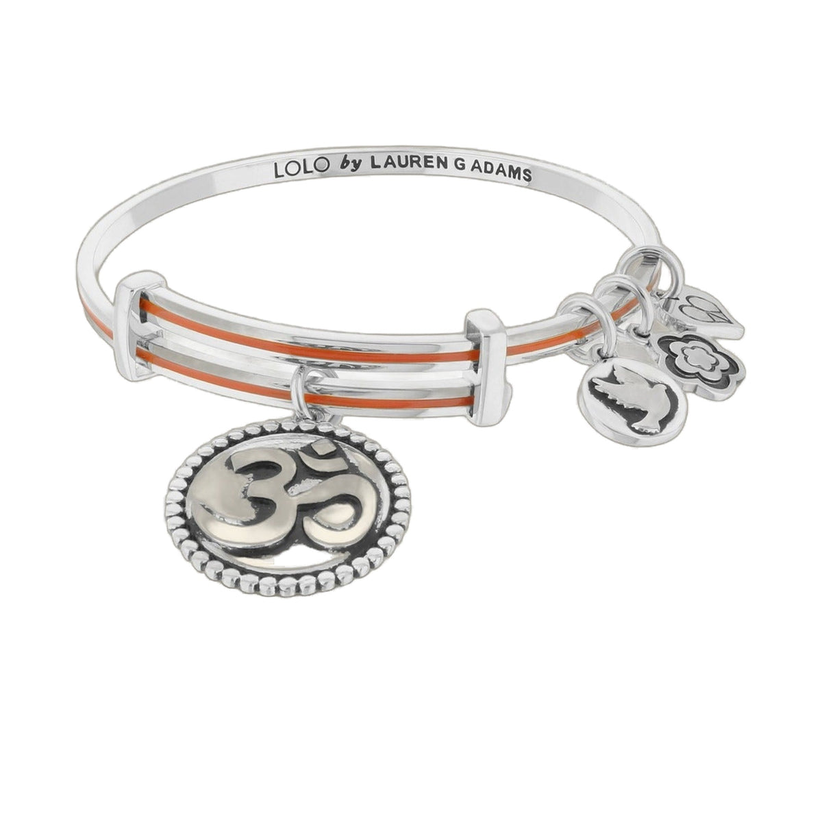 Lolo Ohm bangle bracelet in silver with orange accents and Lauren G Adams charms on Tampa Home & Garden Store
