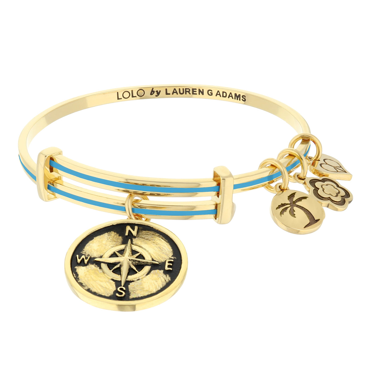 Lolo Compass Bangle in gold-tone with blue enamel; compass charm by Lauren G Adams on Tampa Home & Garden Store