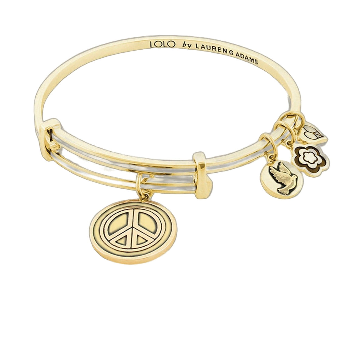 Lolo Peace Bangle gold-tone bracelet from Lauren G Adams with peace charms on Tampa Home & Garden Store