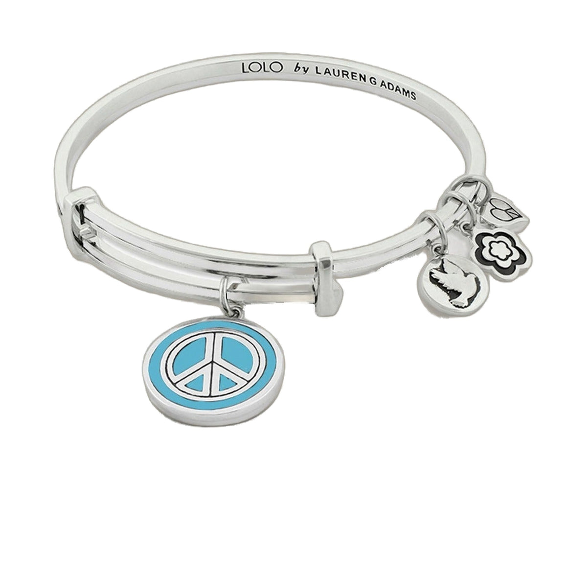 Lolo Peace Bangle, silver-tone bracelet with blue peace charm and charms by Lauren G Adams on Tampa Home & Garden Store