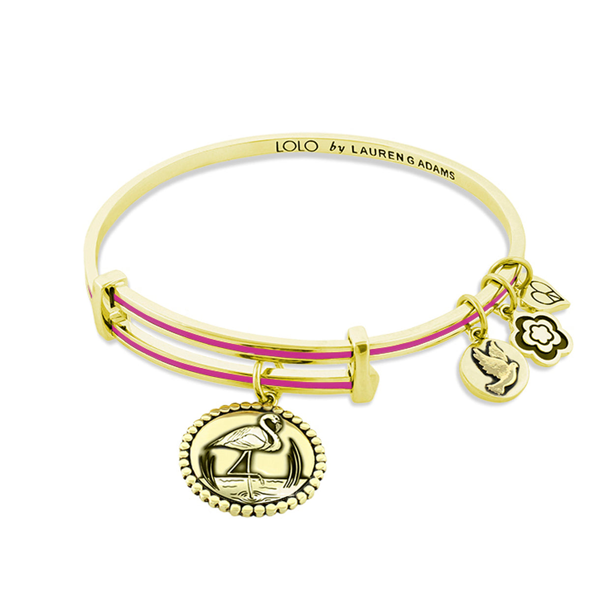 Lolo Flamingo Bangle gold-tone bracelet with pink stripe and charms by Lauren G Adams on Tampa Home & Garden Store