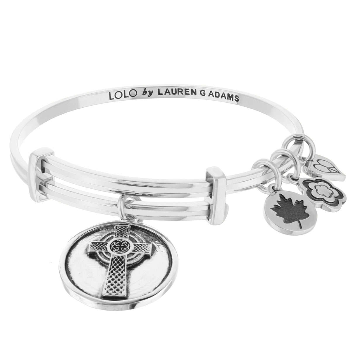 Lolo Celtic Cross Bangle silver bracelet by Lauren G Adams with dangling charms on Tampa Home & Garden Store