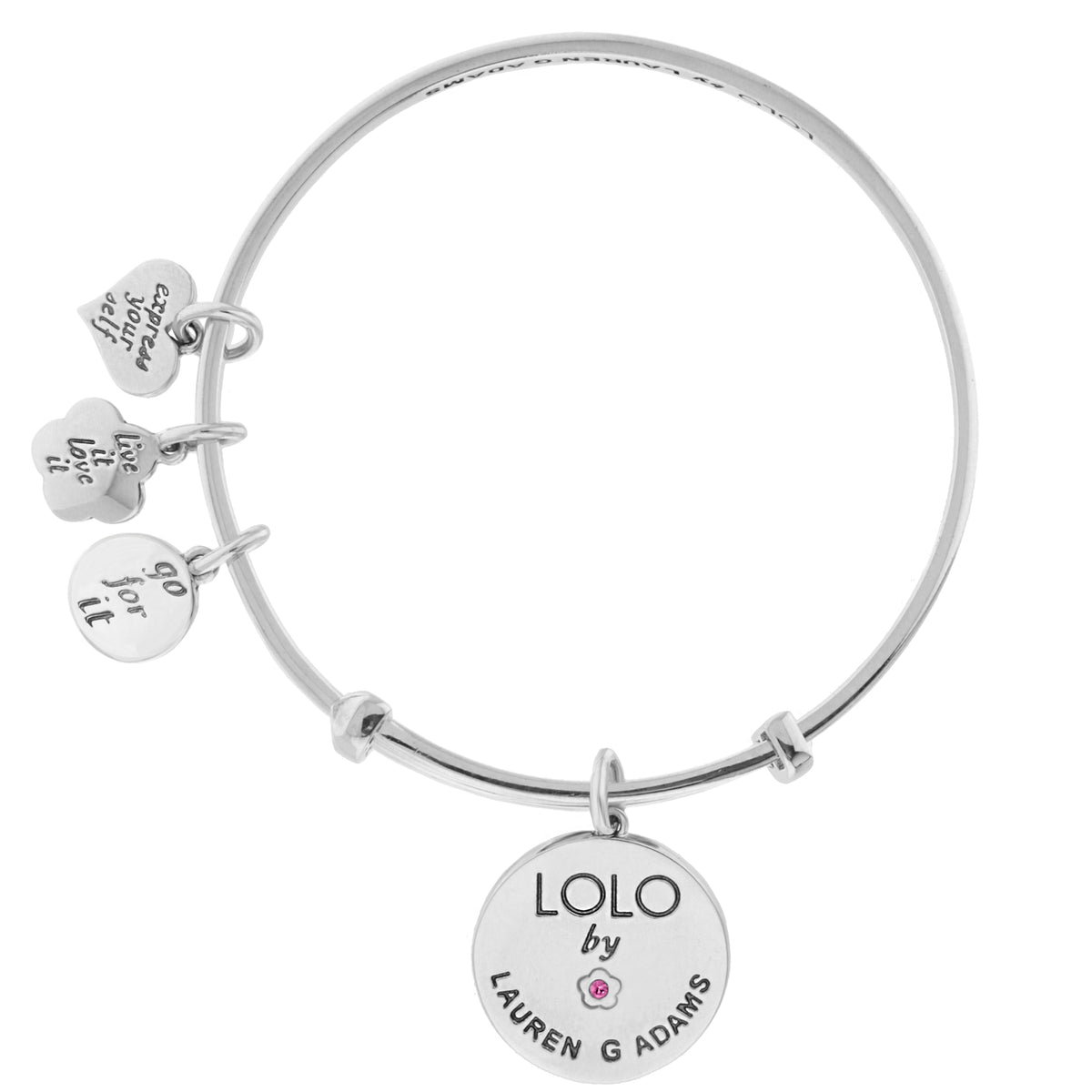 Silver Lolo Race Horse Bangle with engraved round charms by Lauren G Adams on Tampa Home & Garden Store