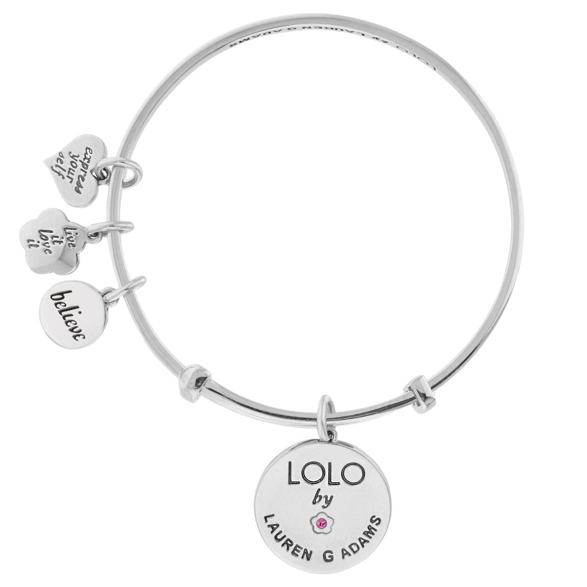 Lolo Snowman Bangle bracelet with LOLO by LAUREN G ADAMS charm and engraved heart charms on Tampa Home & Garden Store