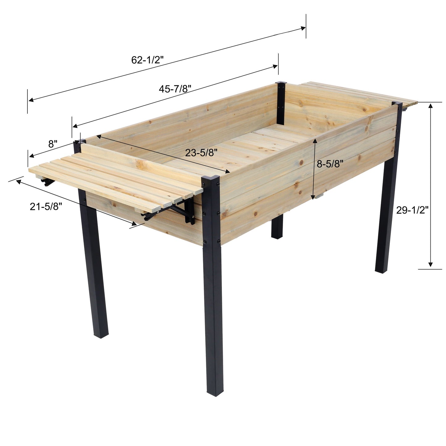 Raised garden bed with black metal legs and folding shelf, wood planks, HouseOfZazla planter on Tampa Home & Garden Store