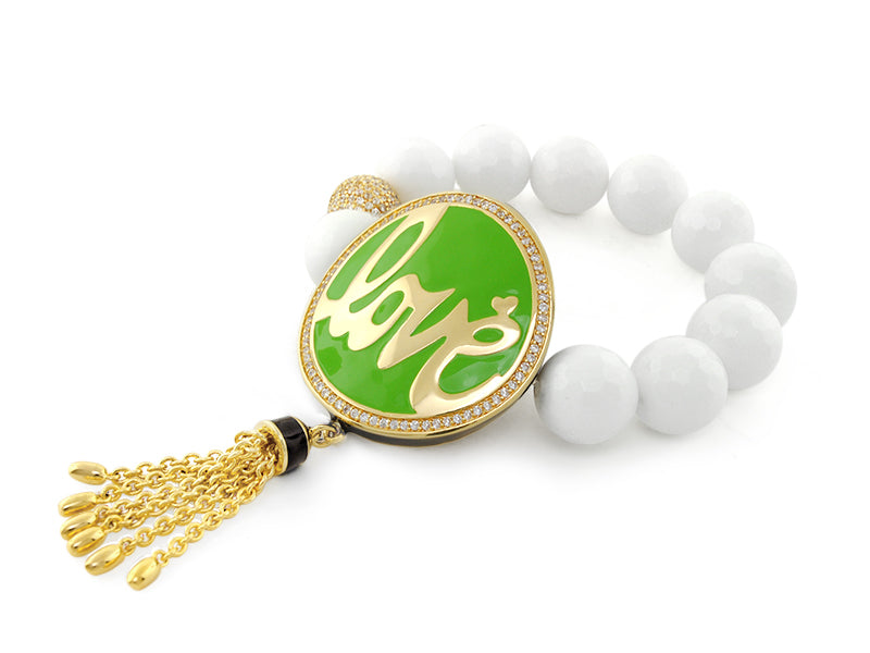 Love Rocks bracelet white bead stretch with green enamel pendant by Lauren G Adams on Tampa Home & Garden Store