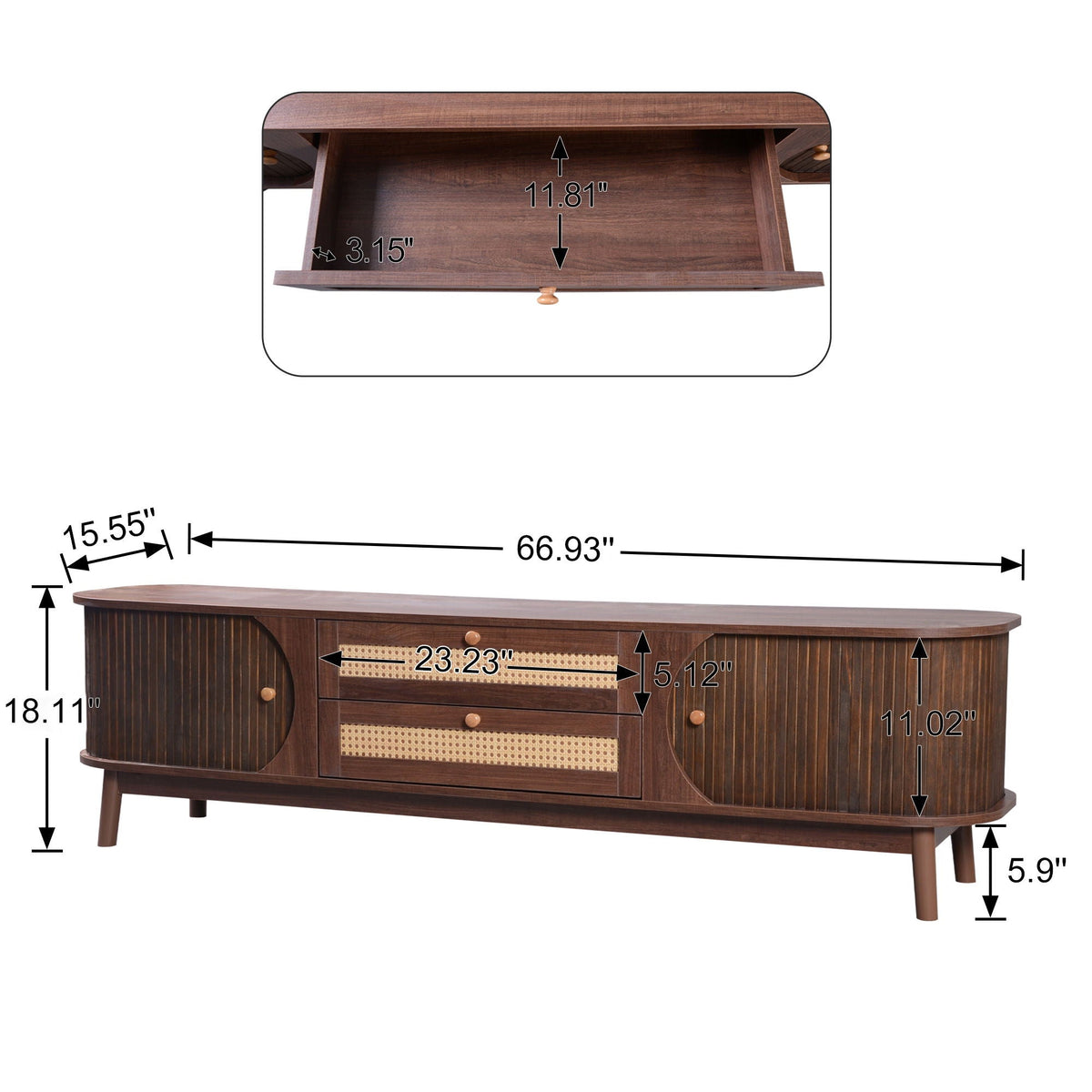 TV Stand HouseOfZazla for TVs up to 75 in natural wood with drawers and sliding doors on Tampa Home & Garden Store
