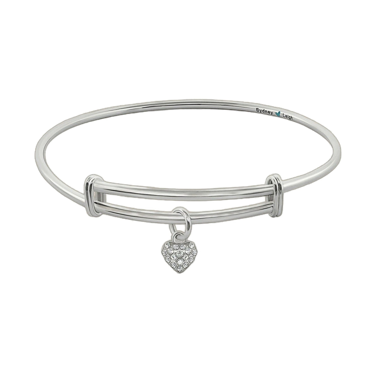 Sydney Leigh pave heart bangle, silver-tone bracelet with crystal heart charm on Tampa Home & Garden Store