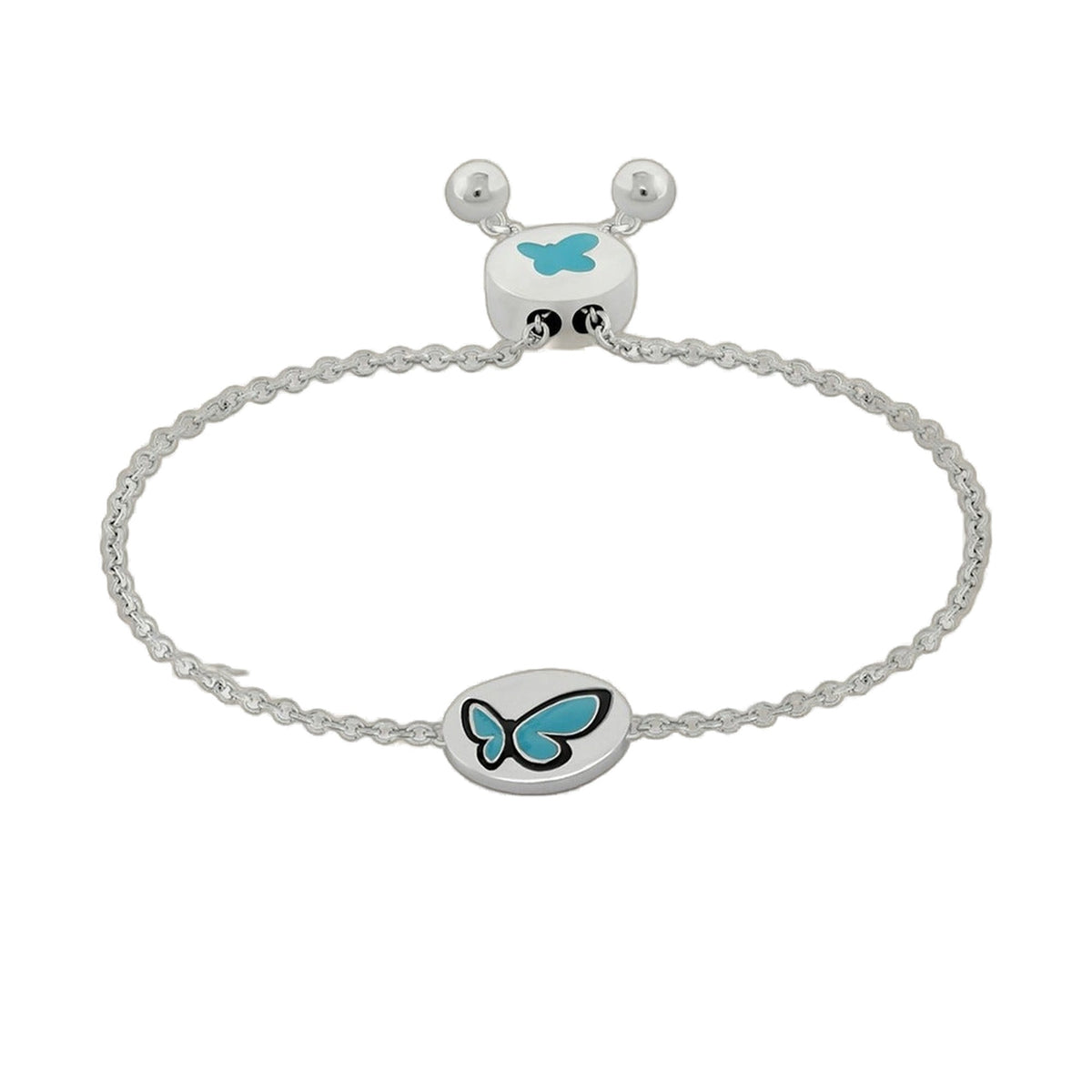 Sydney Leigh Butterfly Bracelet bead on silver chain with blue butterfly motif by Lauren G Adams on Tampa Home & Garden Store
