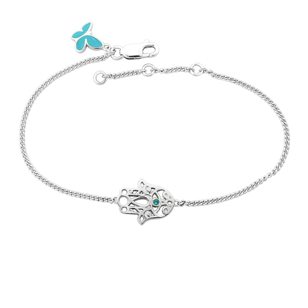 Sydney Leigh Hamsa Bracelet with silver Hamsa charm and turquoise accent on a chain on Tampa Home & Garden Store