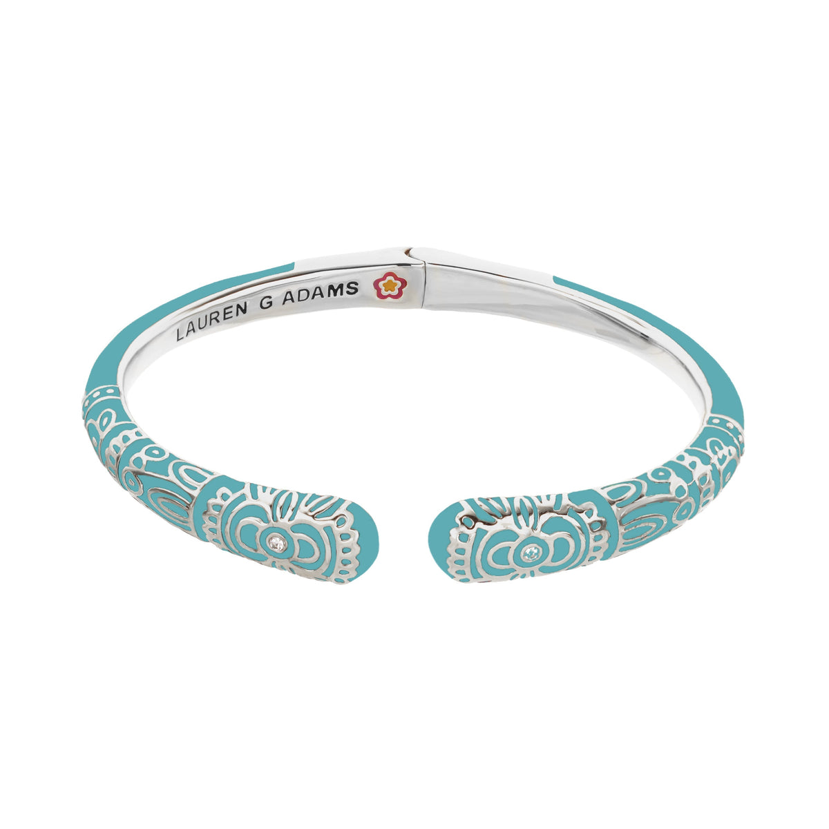 Petit Gateau Bangle Folk Flower turquoise enamel with filigree, Lauren G Adams hinged bracelet on Tampa Home & Garden Store