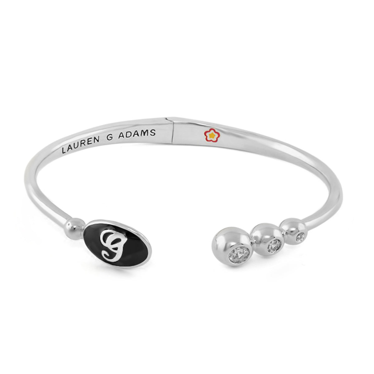 Initial A Bangle by Lauren G Adams, silver-tone bracelet with black enamel G, crystal beads on Tampa Home & Garden Store