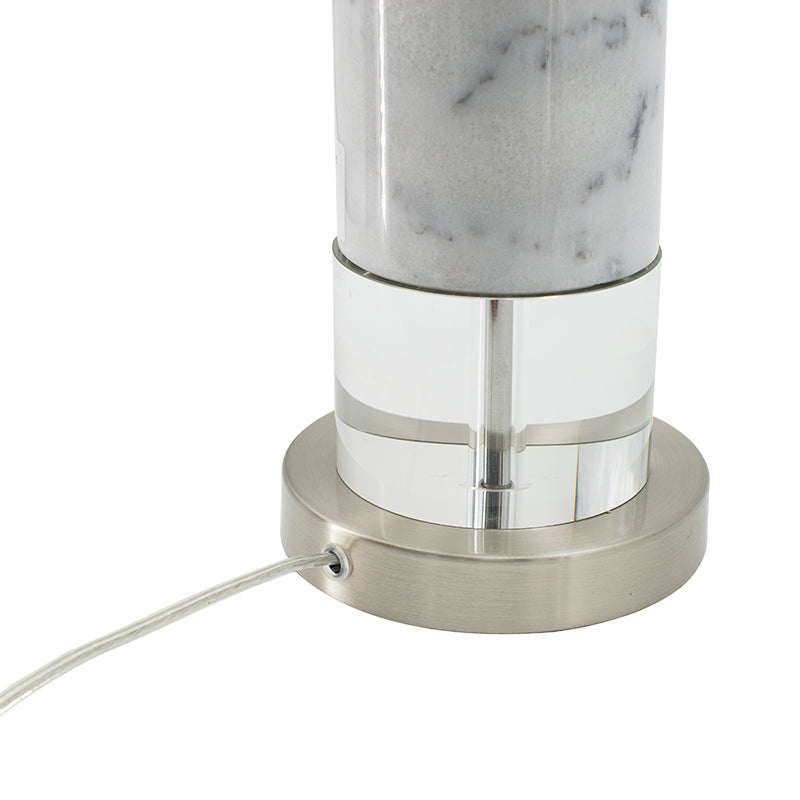 Sculpted Marble Crystal Cylinder Table Lamp marble column nickel base cord visible on Tampa Home & Garden Store