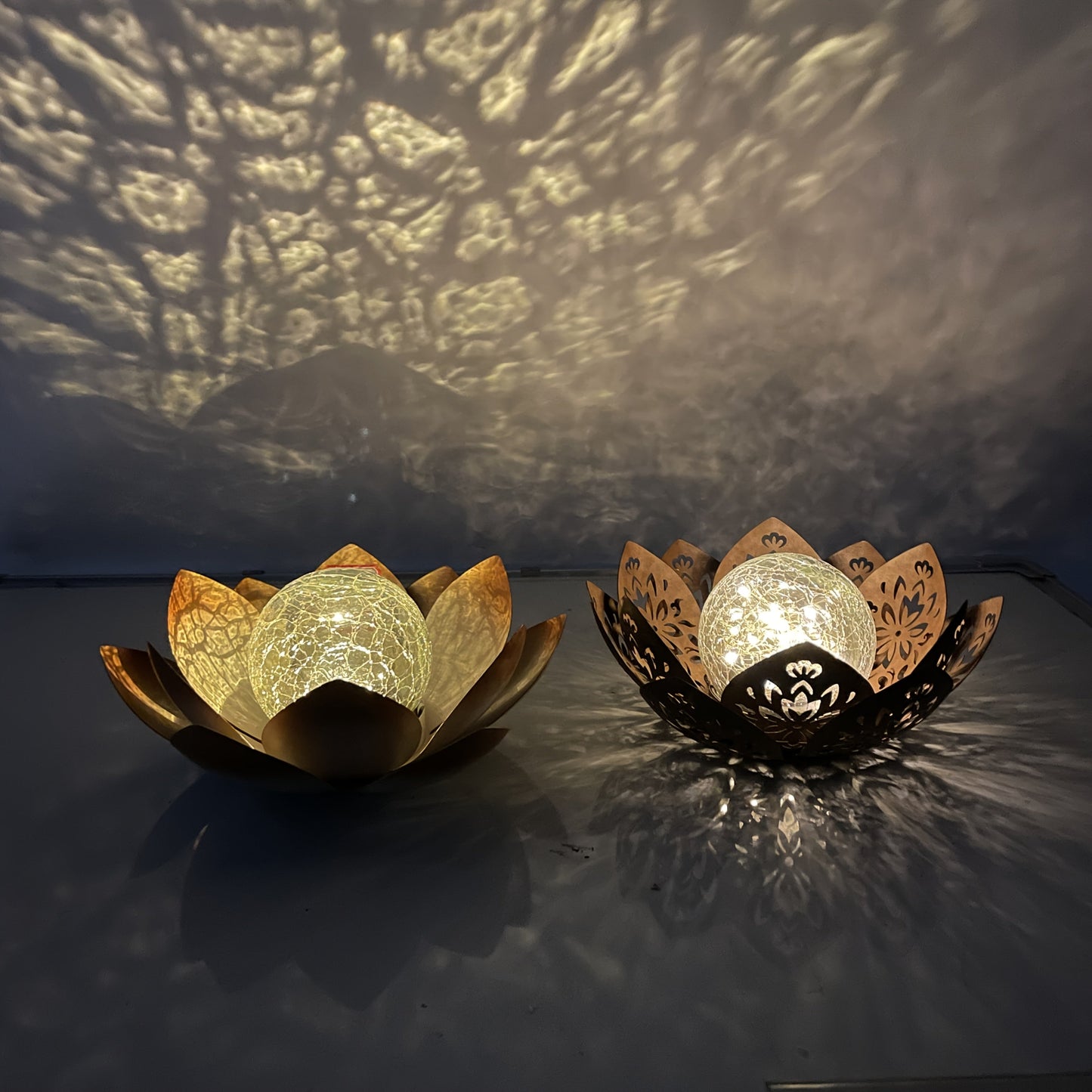 Set of 2 Lotus Solar Garden Lights – Waterproof Cracked Glass Outdoor Decor Lamps