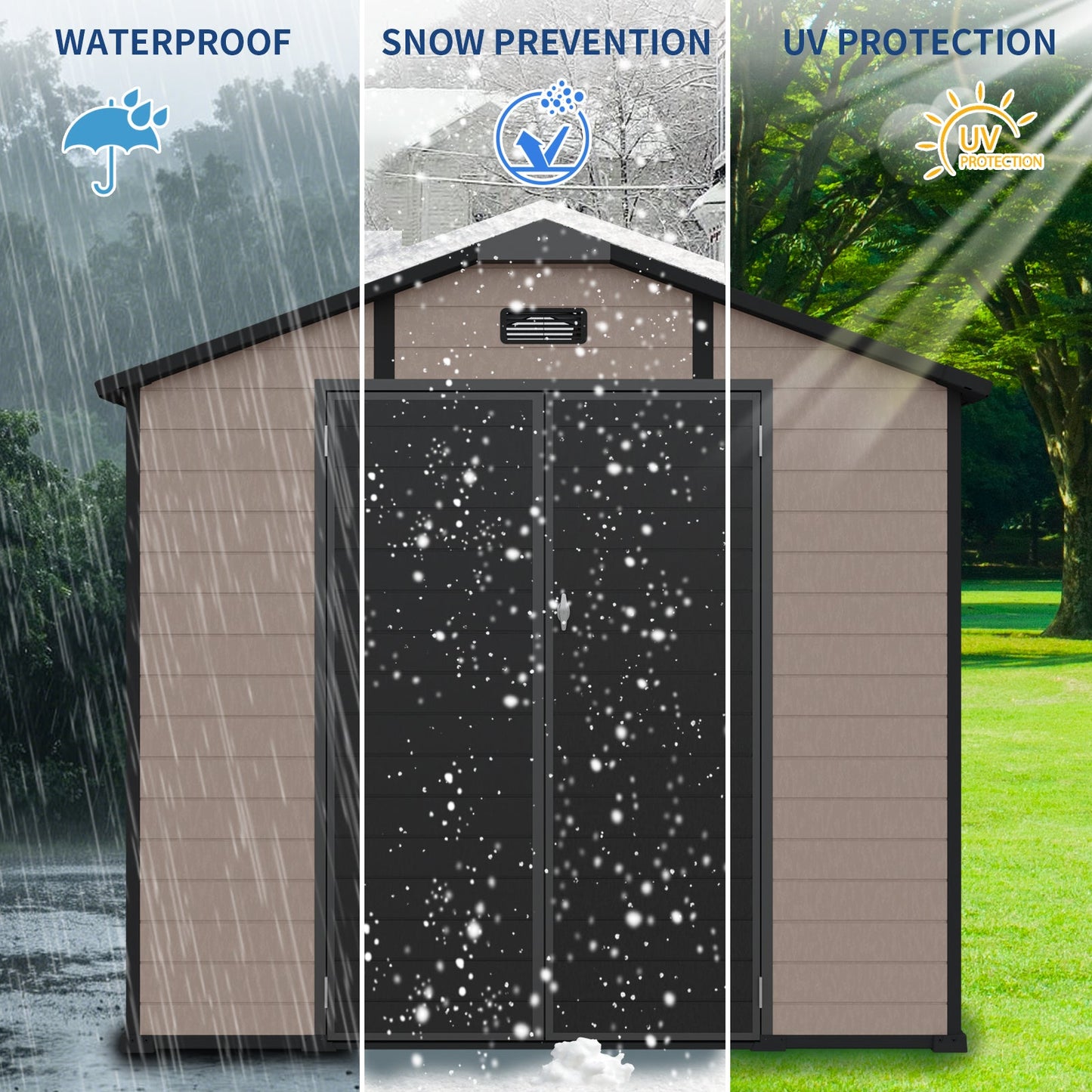 8x10 ft plastic shed by HouseOfZazla; lockable resin tool shed with waterproof UV protection on Tampa Home & Garden Store