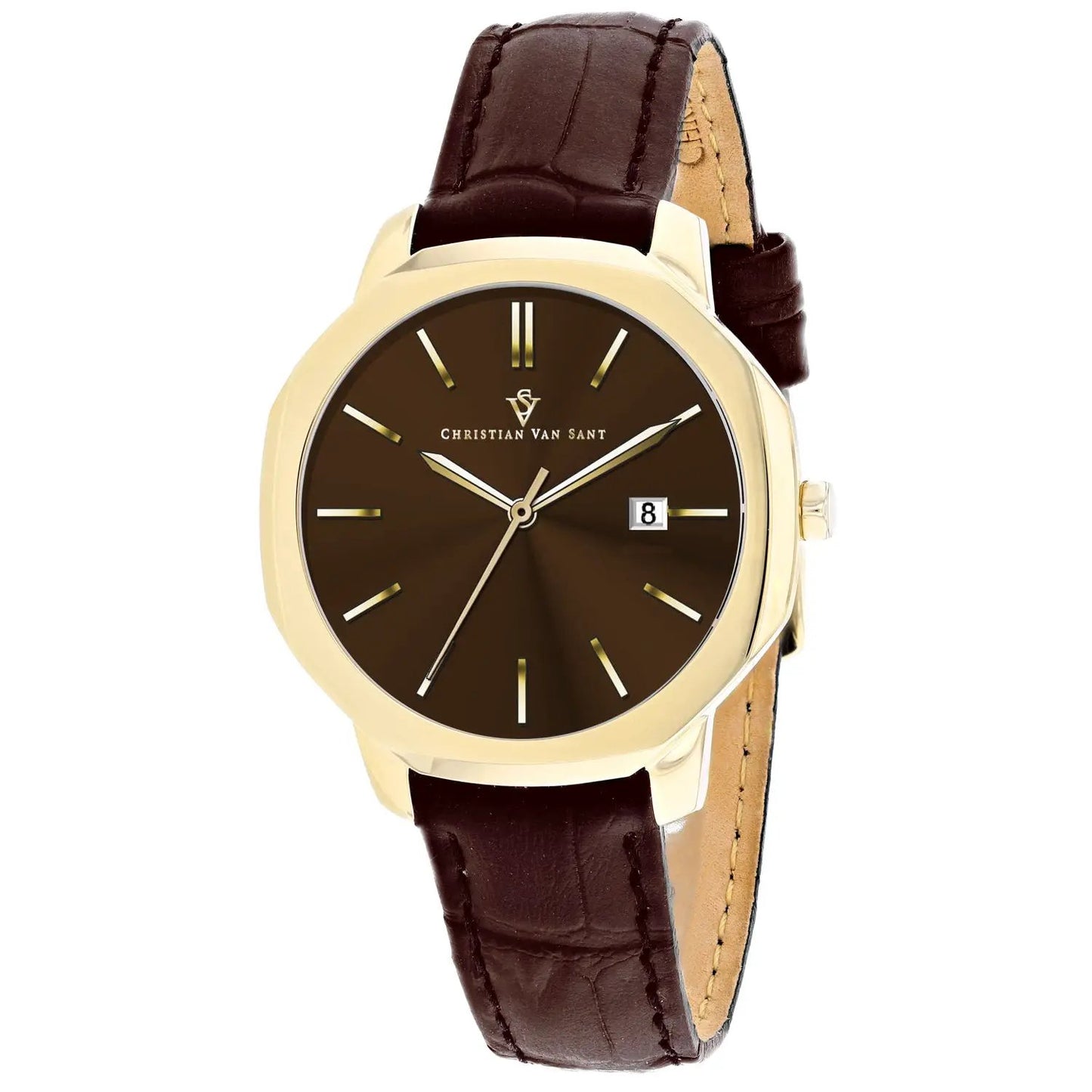 Christian Van Sant Octave Slim Women's Watch brown dial gold-tone case brown leather strap on Tampa Home & Garden Store
