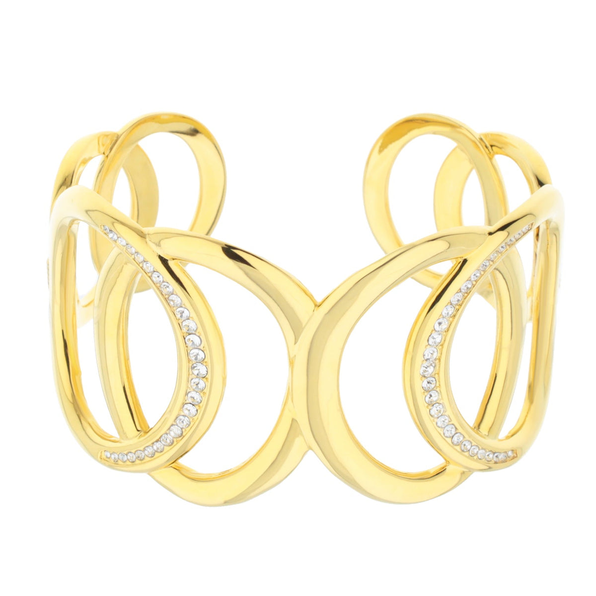 Vogue Fire Rhodium Bangle by Lauren G Adams, gold-tone interlocking rings with pave diamonds on Tampa Home & Garden Store