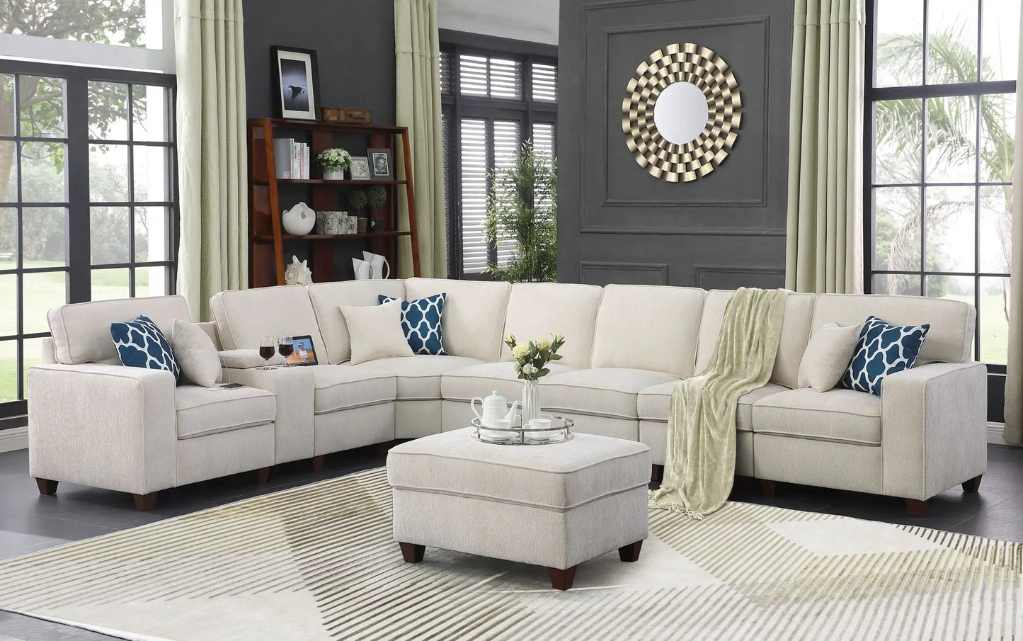 Ted Sectional Sofa With Ottoman beige 2-piece living room set by Unique Piece Furniture on Tampa Home & Garden Store