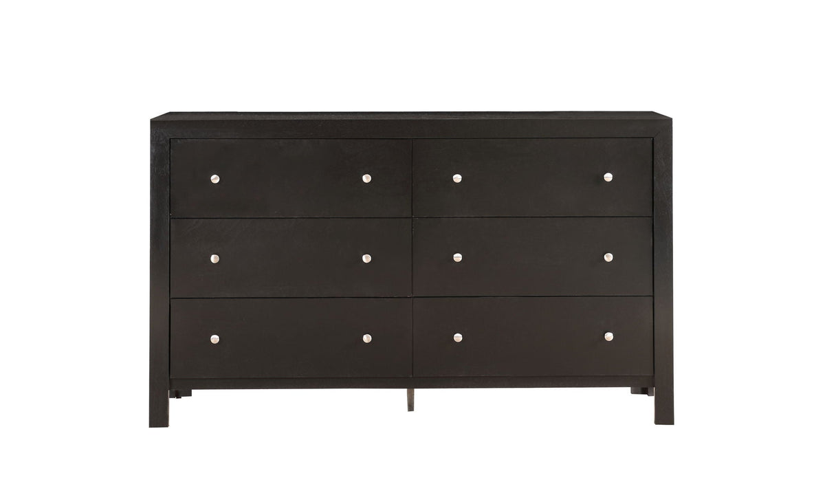 Elegant black dresser with 9 drawers, silver knobs and a clean transitional style on Tampa Home & Garden Store