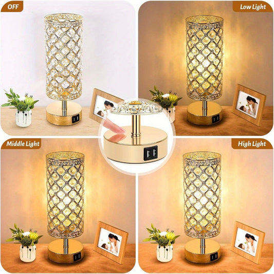 Set of 2 Crystal Table Lamps – Touch Control USB Bedside Lights, 3-Way Dimmable - Tampa Home & Garden Store