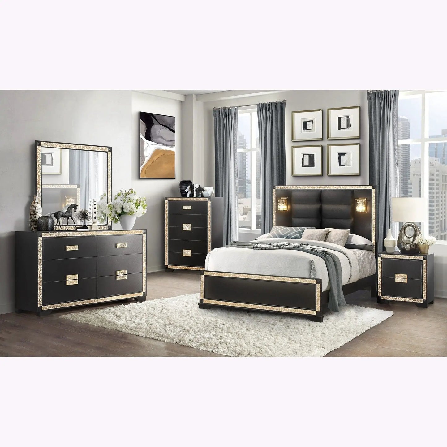 Lively Glitter Nightstand with Bar Handle