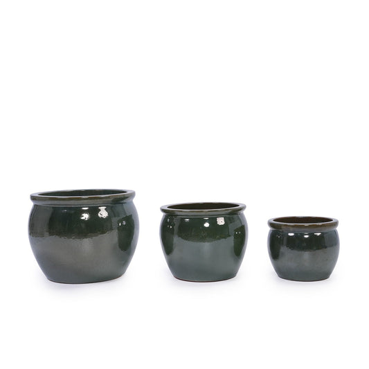 3-piece ceramic flowerpot planter set in dark glaze for patio, garden or windowsill on Tampa Home & Garden Store