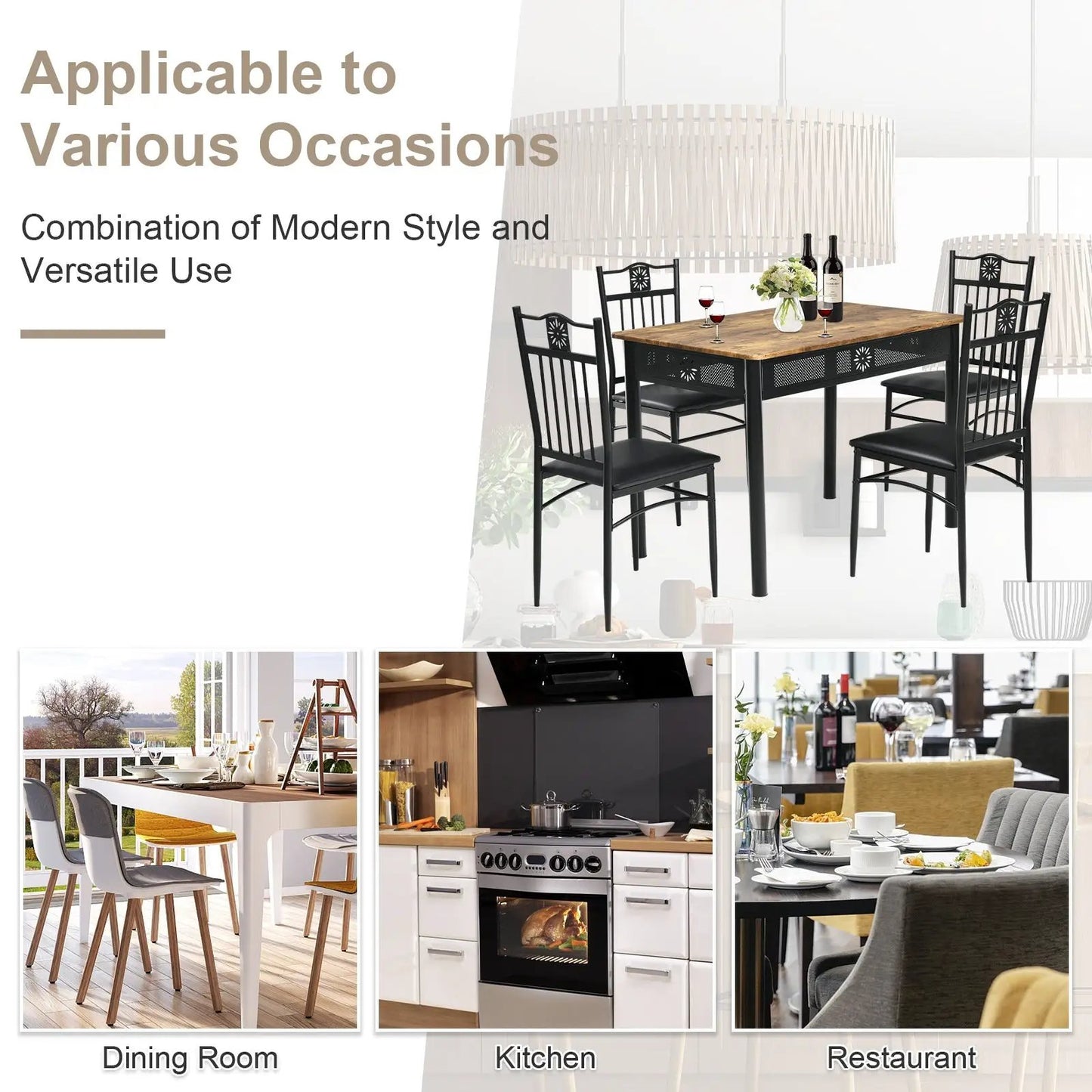 5-piece dining set with wood table top and black metal frame, four cushioned chairs on Tampa Home & Garden Store