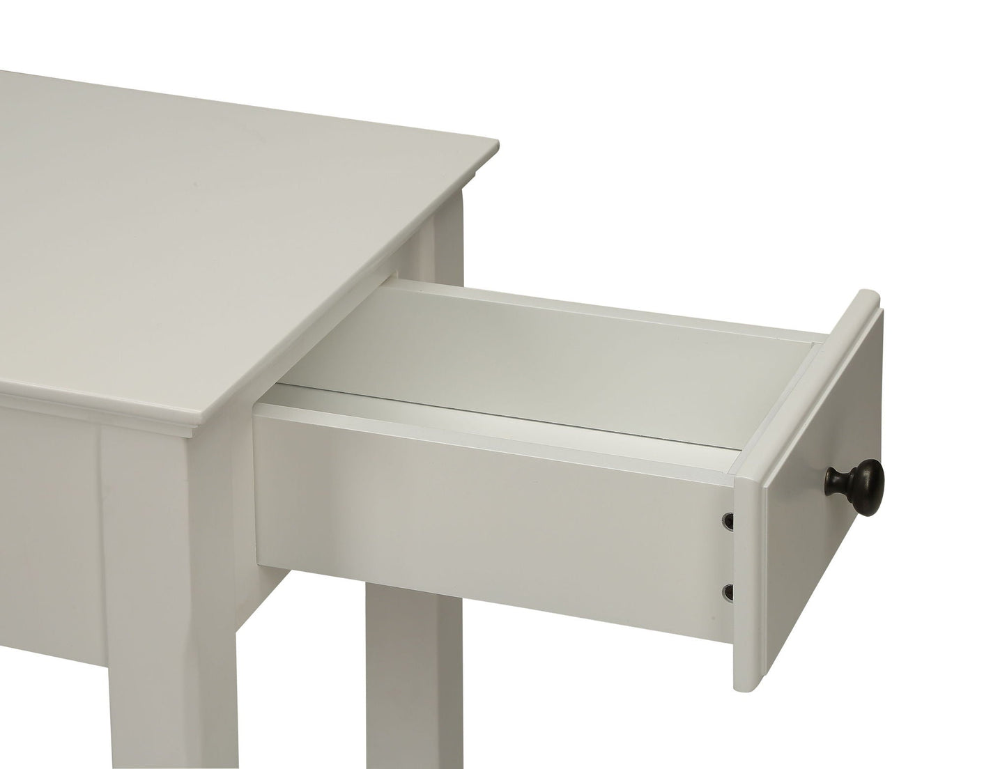 Bertie white accent table by HouseOfZazla with open drawer, painted wood, dark knob on Tampa Home & Garden Store