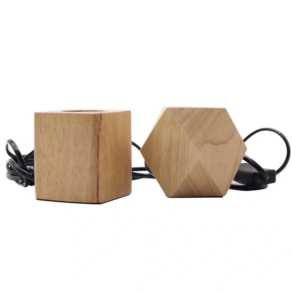 Natural wood lamp holder with hanging wire; two blocks: cube and hexagonal Decorbites lighting on Tampa Home & Garden Store