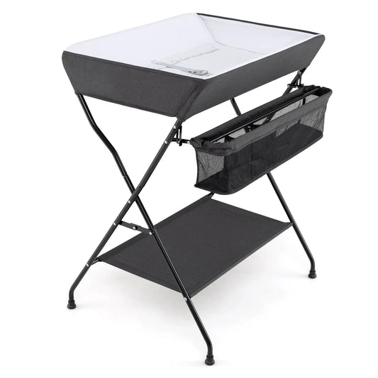 Baby storage folding diaper changing table black with white pad and mesh shelf DirectDeals on Tampa Home & Garden Store