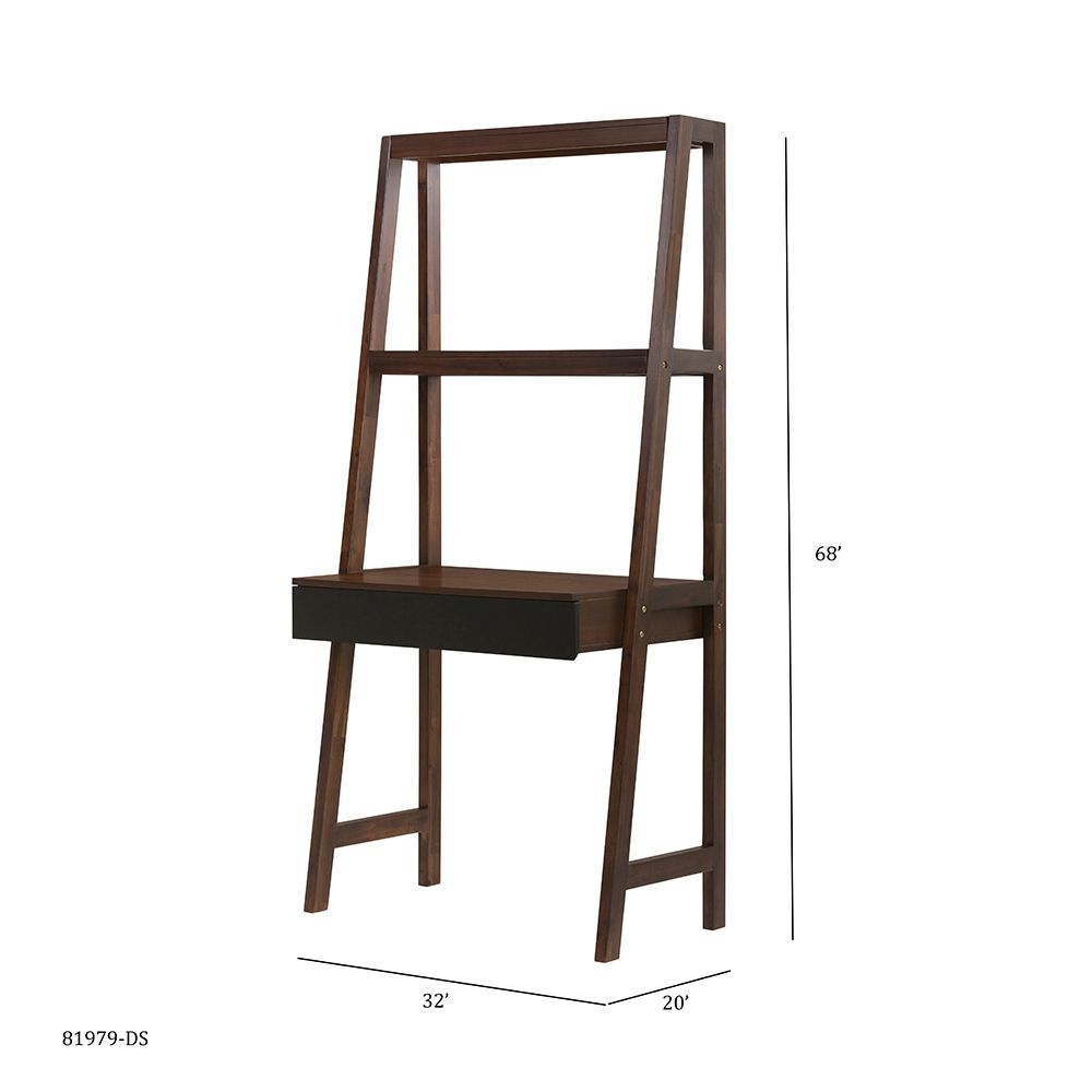 Ladder Desk with ladder-style display shelves in natural brown wood, includes a drawer, HouseOfZazla computer desk on Tampa Home & Garden Store