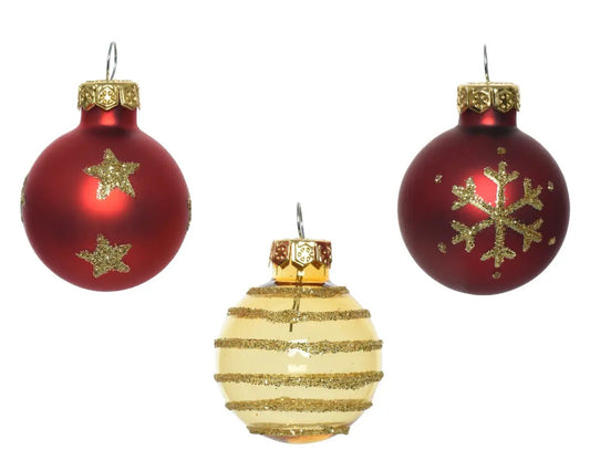 Glass Christmas Ornaments Red and Gold Set: three red and gold glass balls on Tampa Home & Garden Store