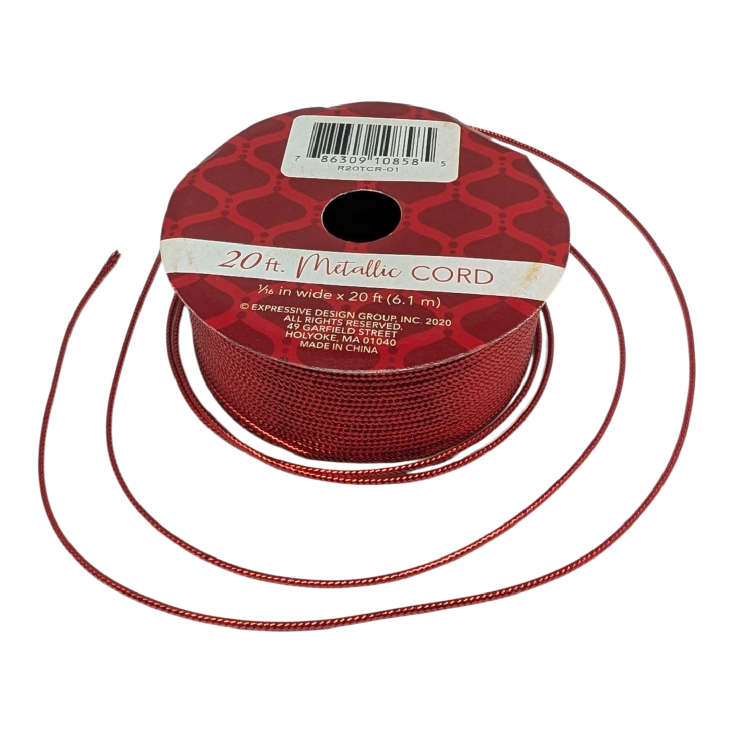 Braided metallic wrapping cord red 20 ft on spool by The Country Christmas Loft on Tampa Home & Garden Store
