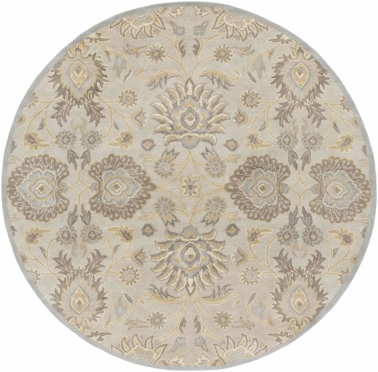 Conesus 1192 Hand Tufted Wool Rug ivory taupe with floral pattern Boutique Rugs round on Tampa Home & Garden Store