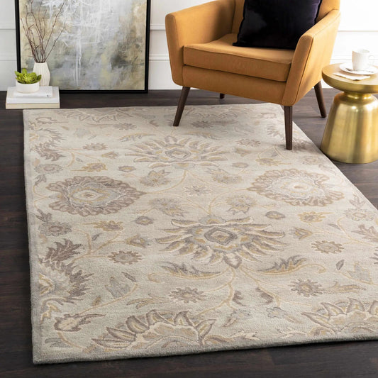 Conesus 1192 hand tufted ivory taupe wool rug by Boutique Rugs with subtle floral motif on Tampa Home & Garden Store