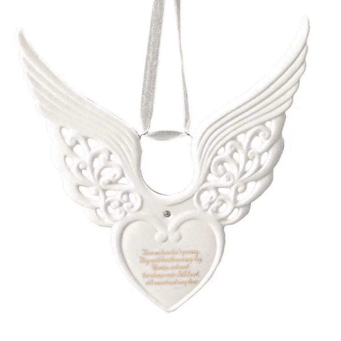 Wing Heart Memorial Ornament with Angel Wings, white ribbon hanger by The Country Christmas Loft on Tampa Home & Garden Store