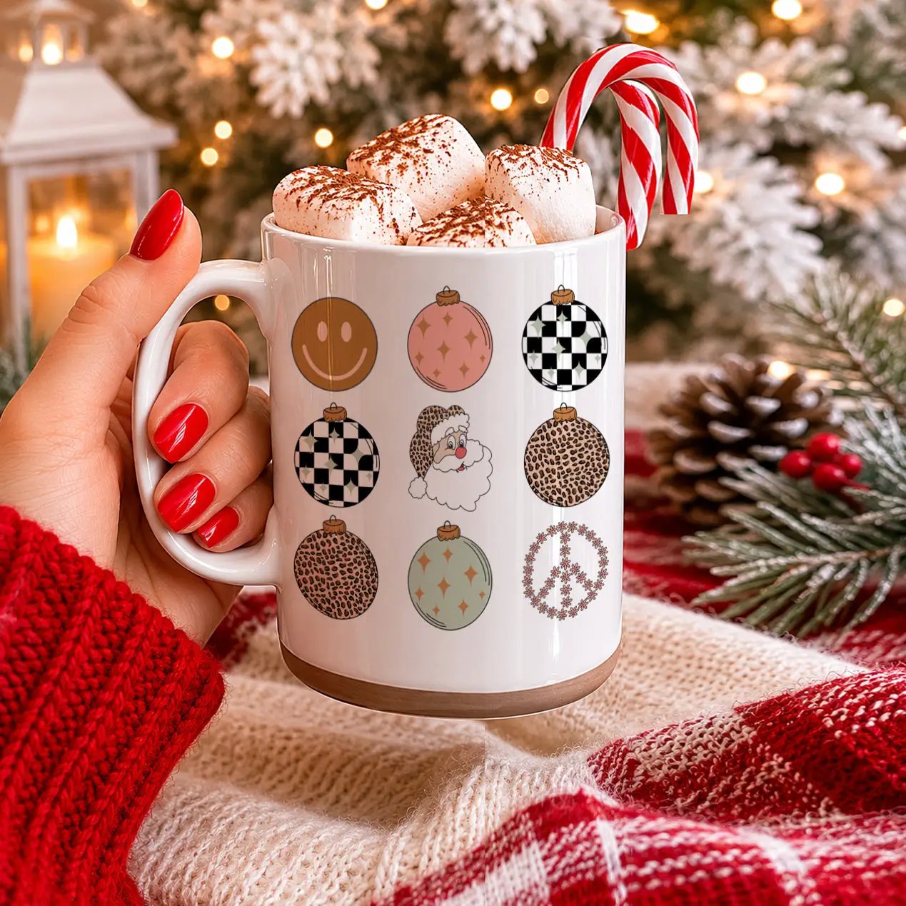 Retro Style Christmas Ceramic Mug With Ornaments