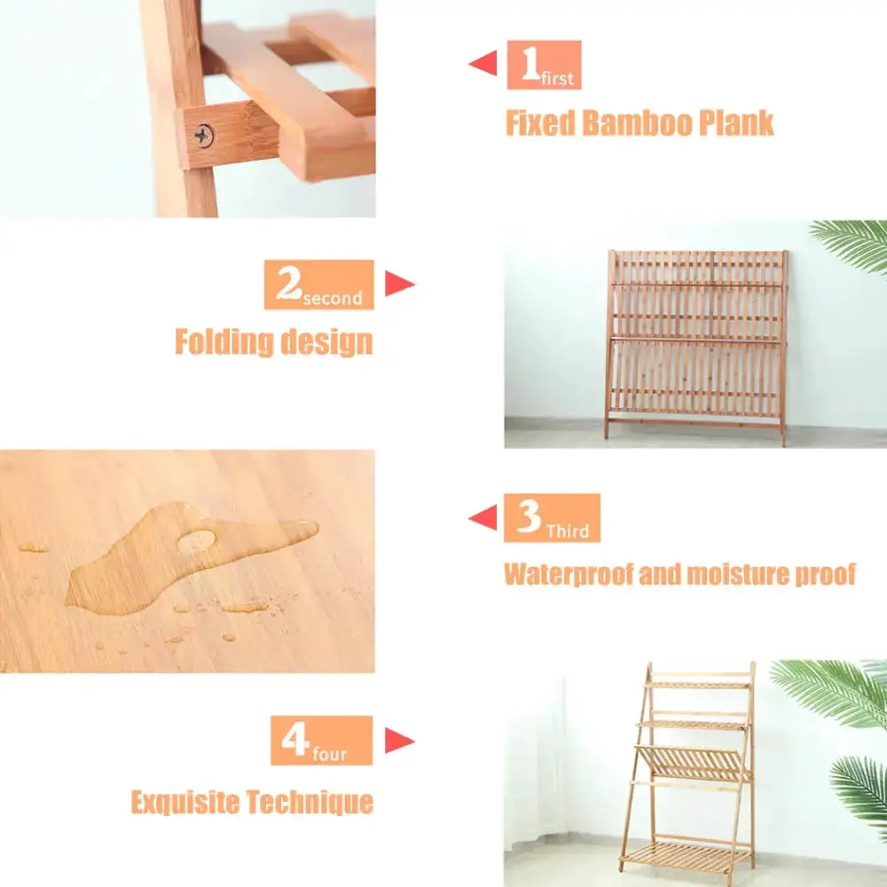 Decorbites Three Tier Bamboo Plant Stand in natural wood foldable plant rack on Tampa Home & Garden Store