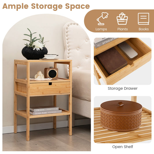 Bamboo Nightstand with Storage Drawer and Slatted Shelf - Tampa Home & Garden Store