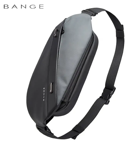 Sling Bag for Men Crossbody Waterproof gray/black nylon with adjustable strap BANGE on Tampa Home & Garden Store