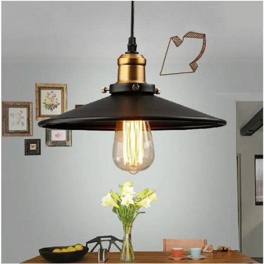 Bar and Restaurant Counter Chandelier Iron Lamp with black iron shade and brass canopy, Edison bulb pendant on Tampa Home & Garden Store