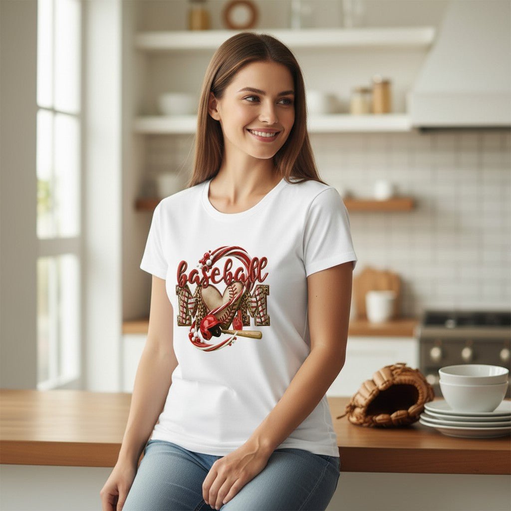 Baseball Mom Heart Graphic Tee For Game Day