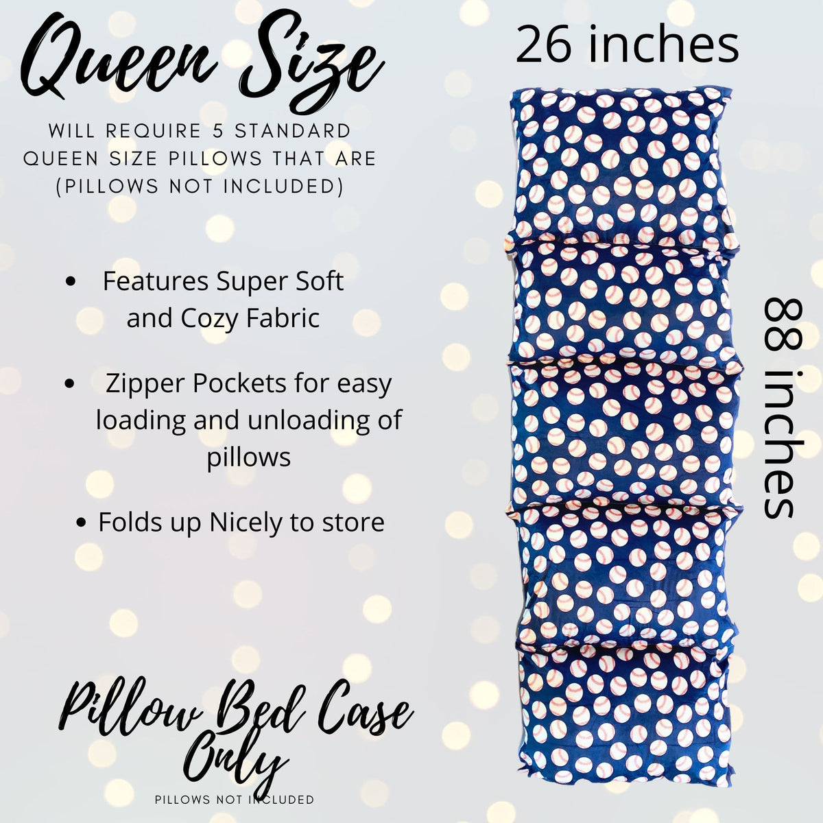 Baseball print pillow bed slipcover in navy blue for queen size by Chicky Chicky Bling Bling on Tampa Home & Garden Store