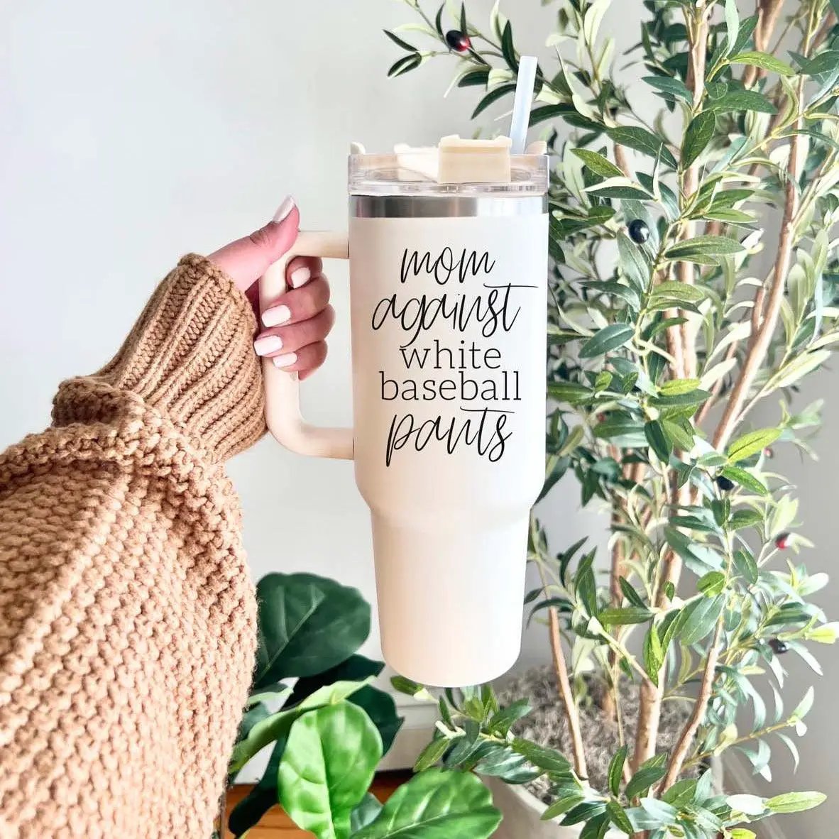 Mom Against White Baseball Pants Tumbler