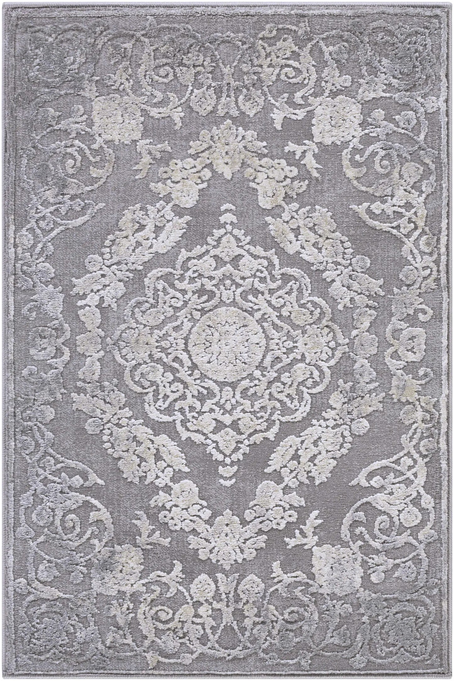 Rug Battleview Updated Traditional Tibetan Rug by Boutique Rugs, gray ivory floral pattern on Tampa Home & Garden Store