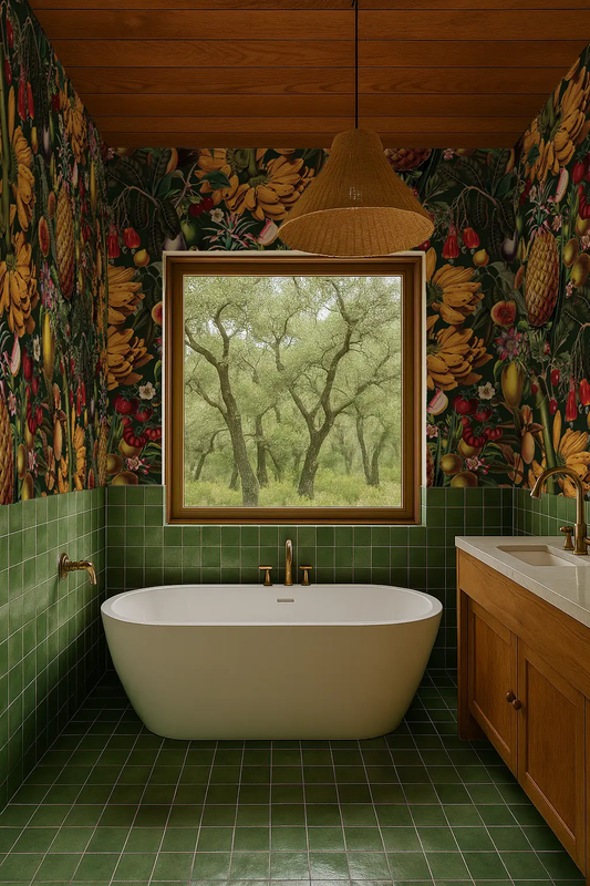Juicy Fruit Wallpaper in Dark Green Vintage Style by Samantha Santana Creative on Tampa Home & Garden Store